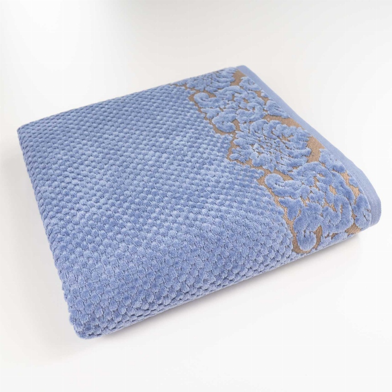 Рушник банний махровий 70x140см Damask Преміум якості Жакардовий з велюром 550г/м2 GM Textile (Синій)